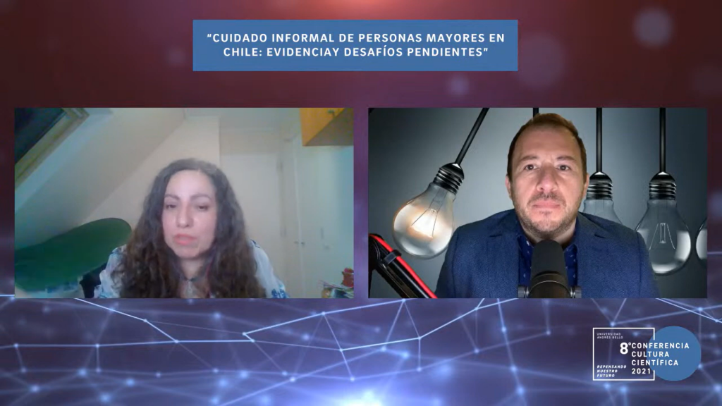 Foto de Claudia Miranda en conferencia online.