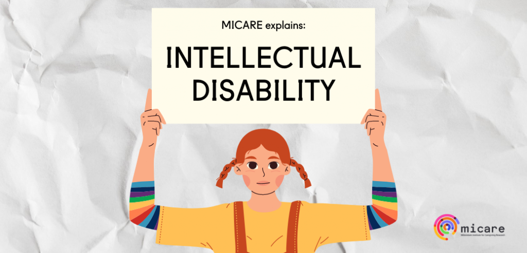 illustration of a girl holding a sign that reads: Micare explains, intellectual disability