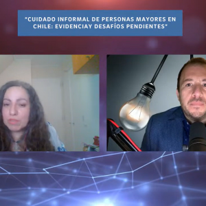 Captura de pantalla de Claudia Miranda en conferencia virtual junto a Gabriel León.