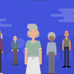 Dibujo que muestra a distintas personas mayores de pie.