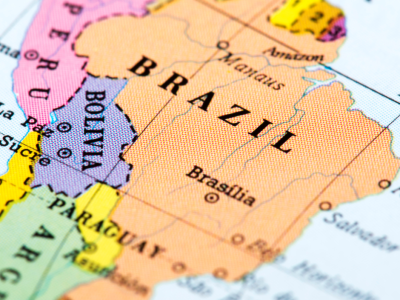 Un mapamundi enfocado en Brasil