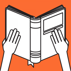 Ilustración de las manos de una persona sosteniendo un libro abierto