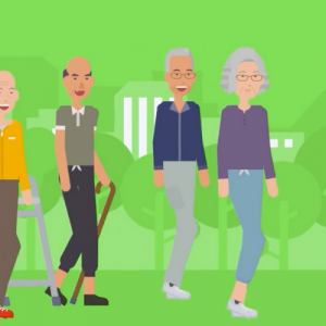 Ilustración de personas mayores caminando juntas